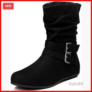 Wide Width Low Heel Ankle Boots with Side Zipper Vegan Material